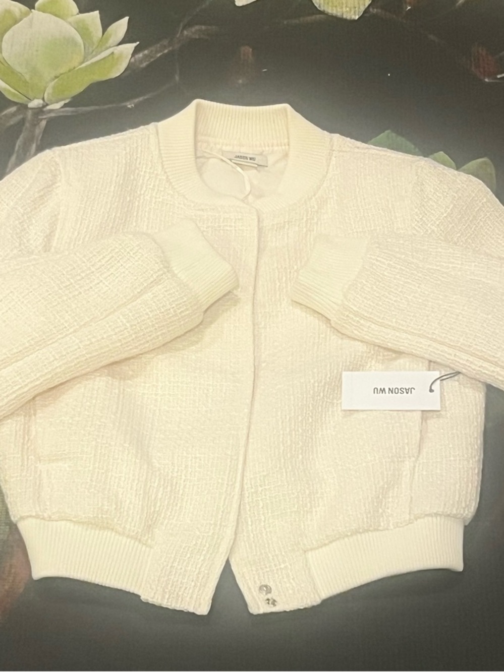 NTW Jason Wu Ivory Tweed Cropped Bomber Jacket